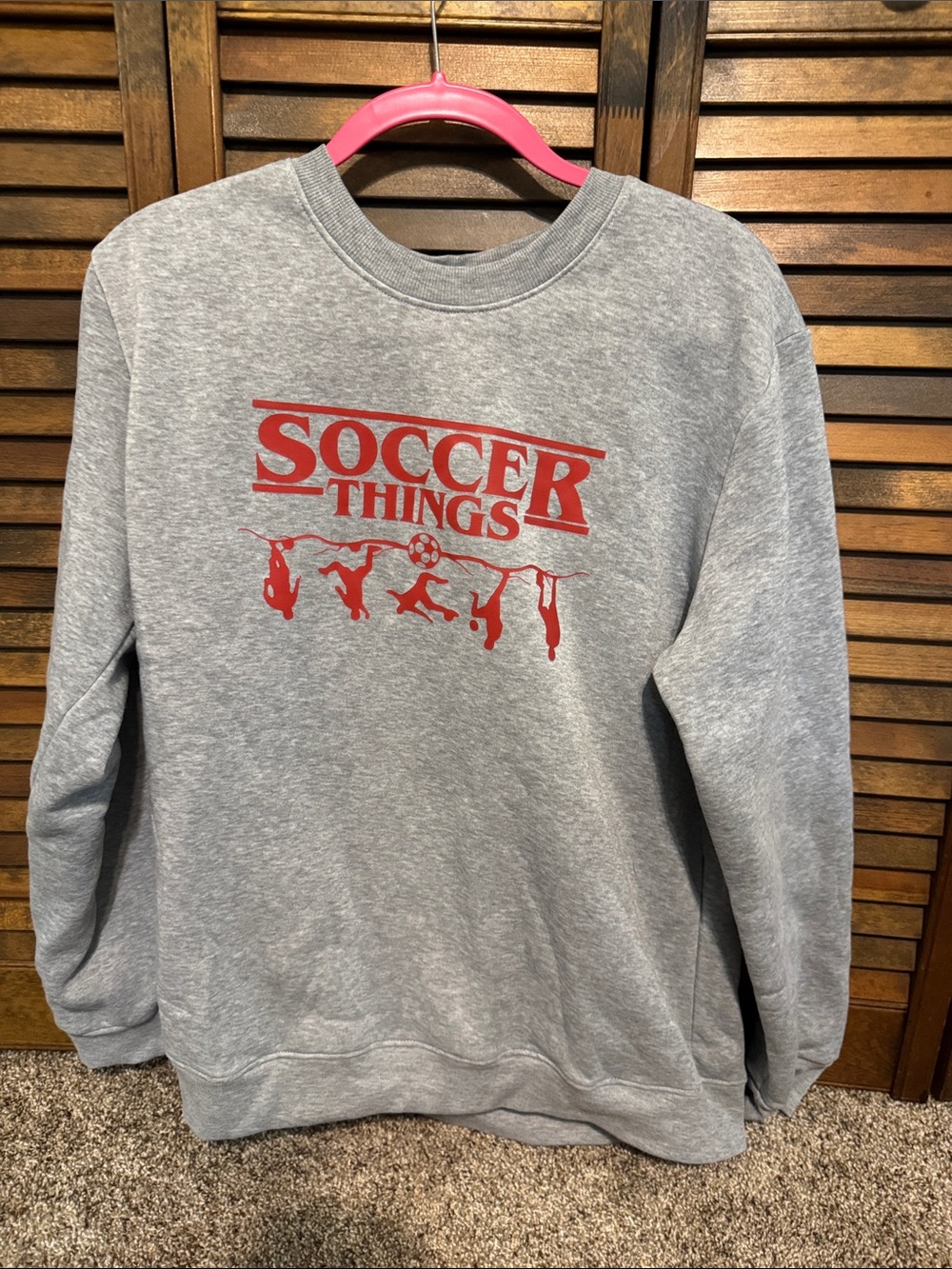 Soccer Things Men's Gray Crewneck Sweatshirt with stranger things